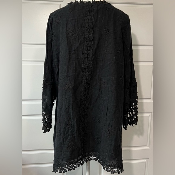 Soft Surrounding Black Embroidered Tunic Crochet Lace Trim Long Sleeve Boho XL - Picture 6 of 10